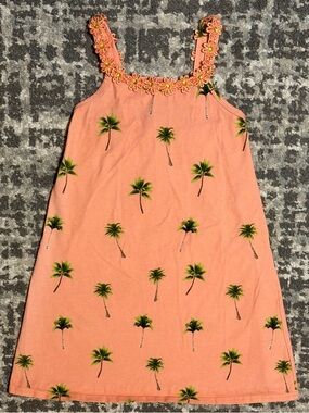 Haven Girl - Kids’ Coral Colored Palm Tree Print Sundress, Size - 5
